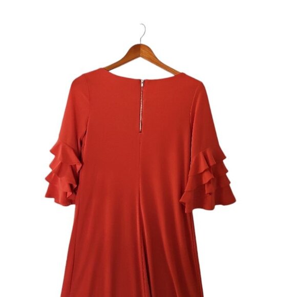 Gabby Style Orange Coral Midi‎ Shift Dress Bell Ruffle 3/4 Sleeve size 6 - Picture 15 of 16
